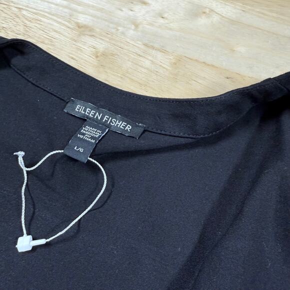 Eileen Fisher Short Sleeve Tencel Black Tie Front Cardigan Top Size L *Damaged* - Picture 3 of 7